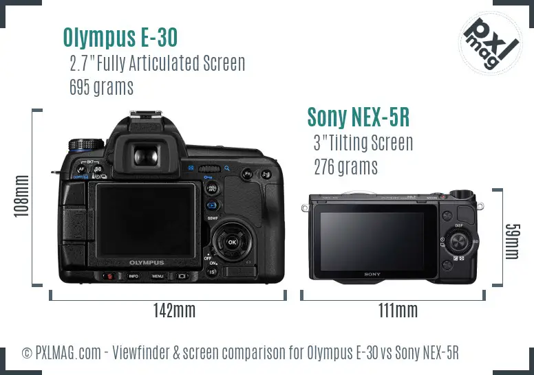 Olympus E-30 vs Sony NEX-5R Screen and Viewfinder comparison