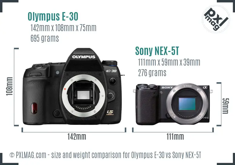 Olympus E-30 vs Sony NEX-5T size comparison