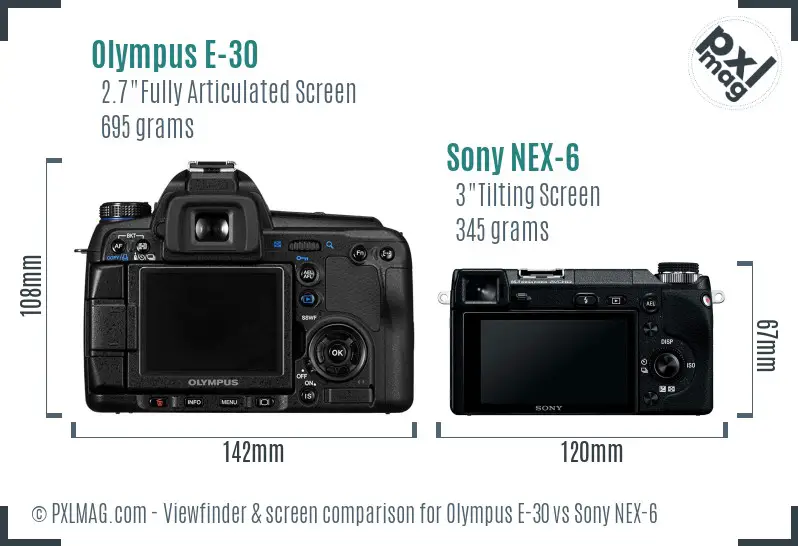 Olympus E-30 vs Sony NEX-6 Screen and Viewfinder comparison
