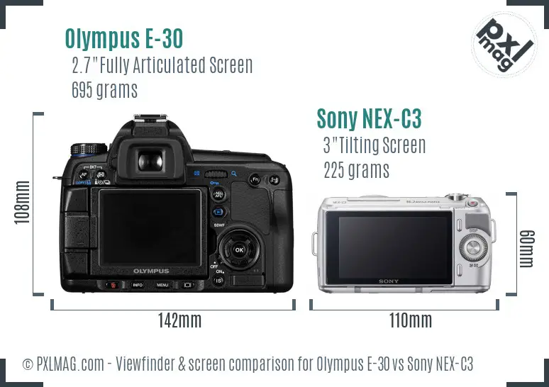 Olympus E-30 vs Sony NEX-C3 Screen and Viewfinder comparison