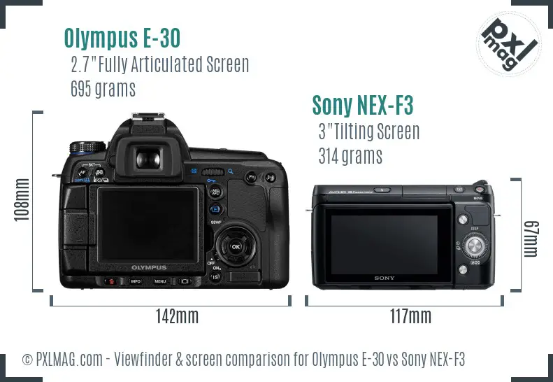 Olympus E-30 vs Sony NEX-F3 Screen and Viewfinder comparison