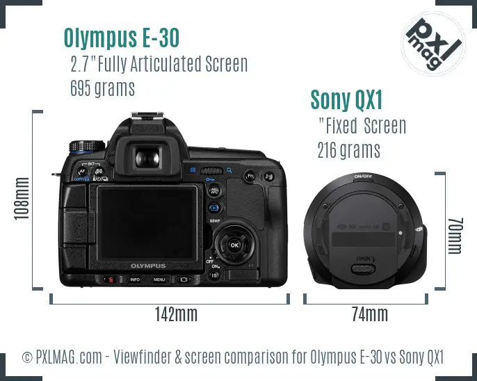 Olympus E-30 vs Sony QX1 Screen and Viewfinder comparison