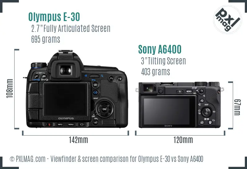 Olympus E-30 vs Sony A6400 Screen and Viewfinder comparison