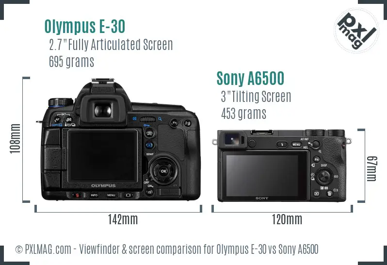 Olympus E-30 vs Sony A6500 Screen and Viewfinder comparison
