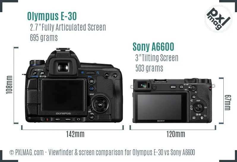 Olympus E-30 vs Sony A6600 Screen and Viewfinder comparison