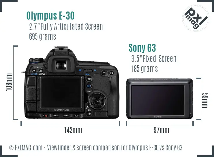 Olympus E-30 vs Sony G3 Screen and Viewfinder comparison