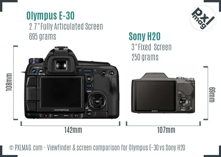 Olympus E-30 vs Sony H20 Screen and Viewfinder comparison
