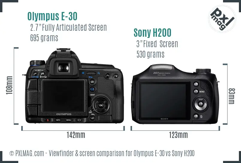 Olympus E-30 vs Sony H200 Screen and Viewfinder comparison