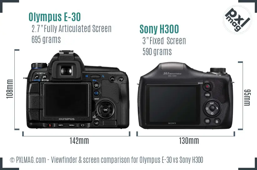 Olympus E-30 vs Sony H300 Screen and Viewfinder comparison