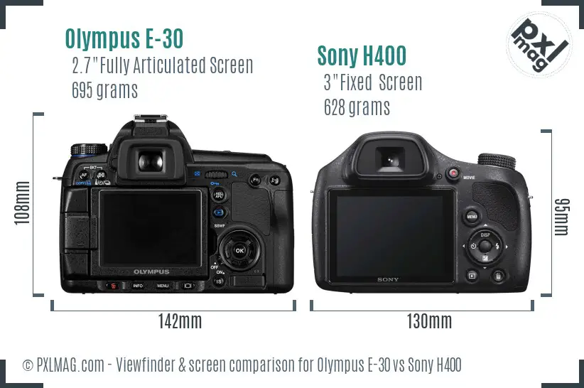 Olympus E-30 vs Sony H400 Screen and Viewfinder comparison