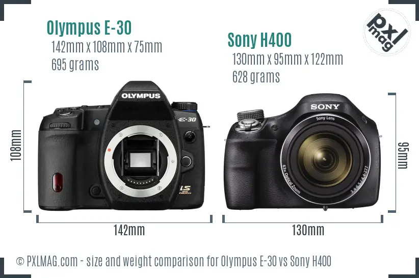 Olympus E-30 vs Sony H400 size comparison