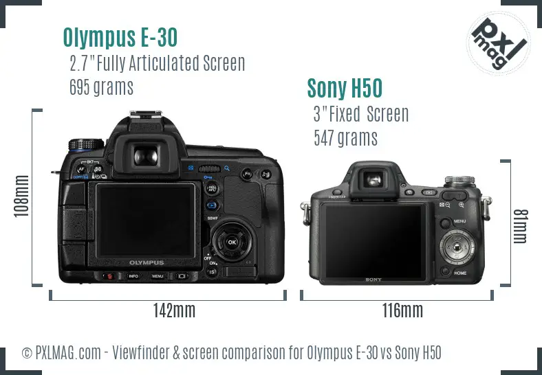 Olympus E-30 vs Sony H50 Screen and Viewfinder comparison