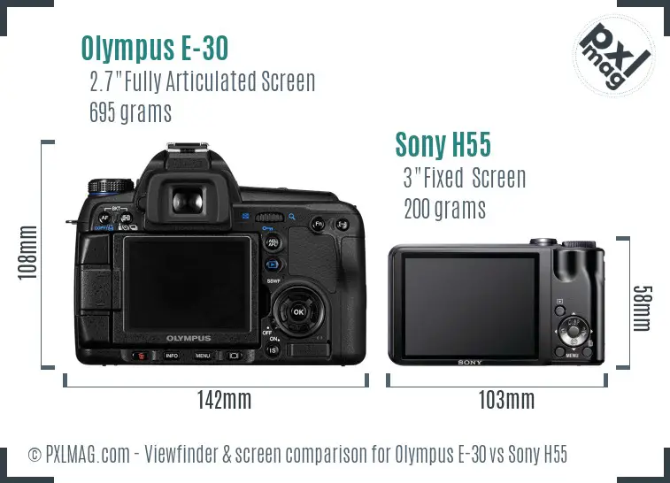 Olympus E-30 vs Sony H55 Screen and Viewfinder comparison