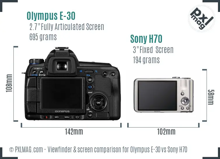Olympus E-30 vs Sony H70 Screen and Viewfinder comparison