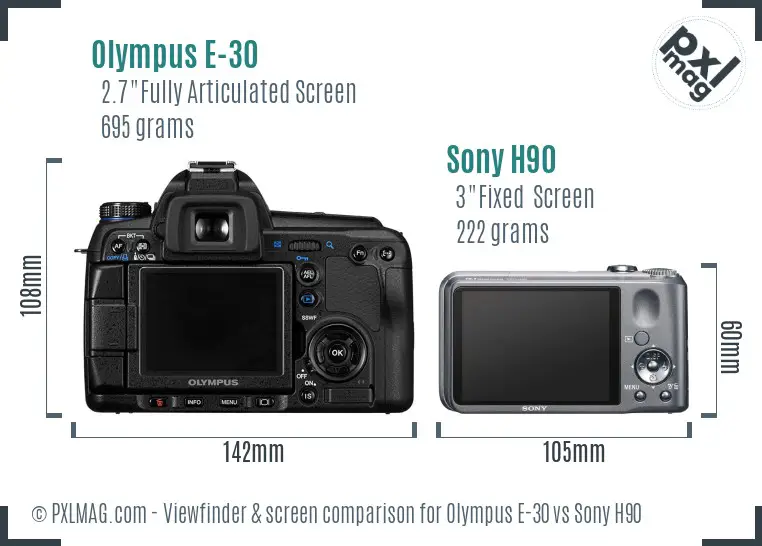 Olympus E-30 vs Sony H90 Screen and Viewfinder comparison