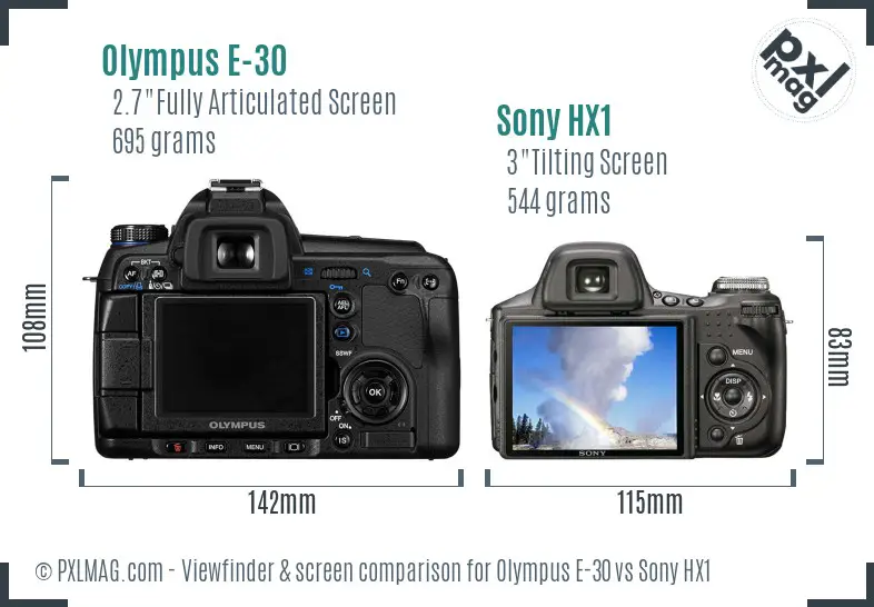 Olympus E-30 vs Sony HX1 Screen and Viewfinder comparison
