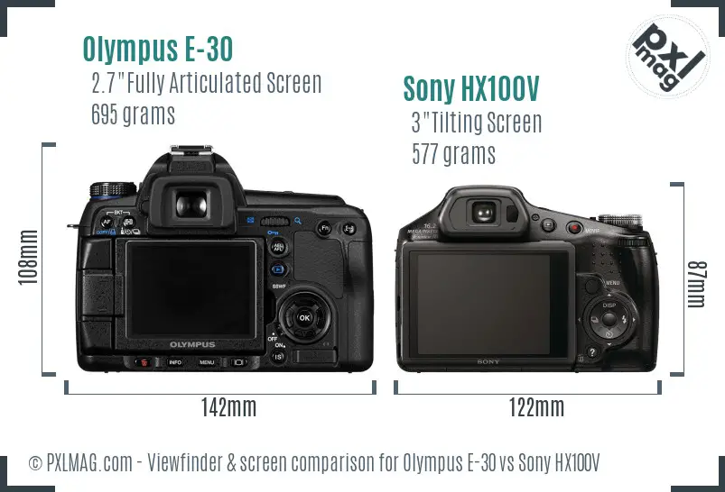 Olympus E-30 vs Sony HX100V Screen and Viewfinder comparison