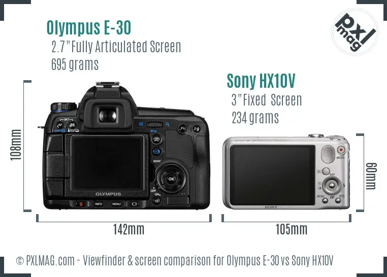 Olympus E-30 vs Sony HX10V Screen and Viewfinder comparison