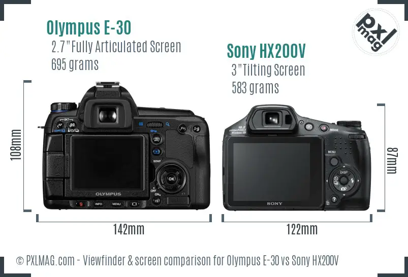 Olympus E-30 vs Sony HX200V Screen and Viewfinder comparison