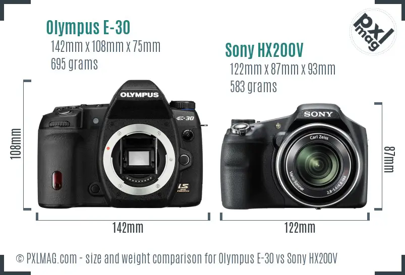 Olympus E-30 vs Sony HX200V size comparison