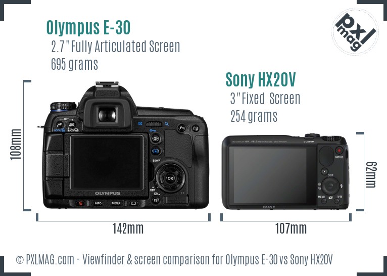 Olympus E-30 vs Sony HX20V Screen and Viewfinder comparison
