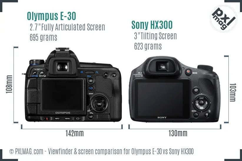 Olympus E-30 vs Sony HX300 Screen and Viewfinder comparison
