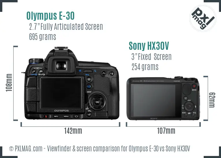 Olympus E-30 vs Sony HX30V Screen and Viewfinder comparison