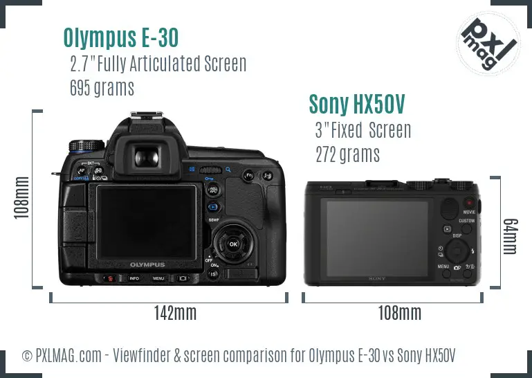 Olympus E-30 vs Sony HX50V Screen and Viewfinder comparison