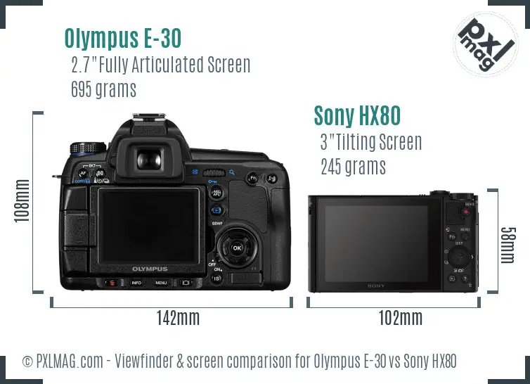 Olympus E-30 vs Sony HX80 Screen and Viewfinder comparison
