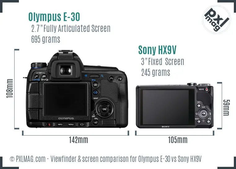Olympus E-30 vs Sony HX9V Screen and Viewfinder comparison