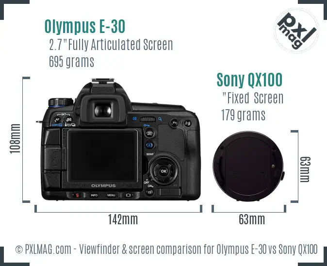 Olympus E-30 vs Sony QX100 Screen and Viewfinder comparison