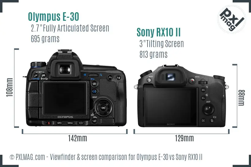 Olympus E-30 vs Sony RX10 II Screen and Viewfinder comparison