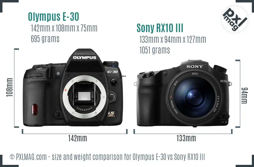 Olympus E-30 vs Sony RX10 III size comparison