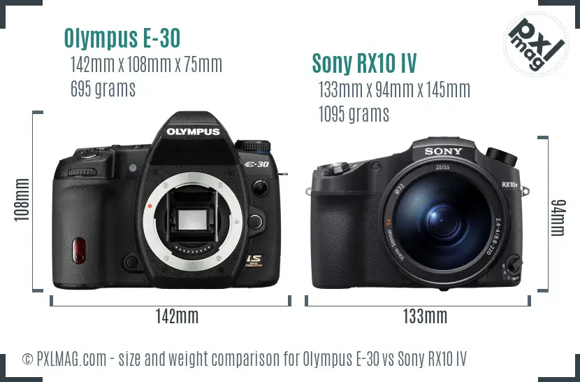 Olympus E-30 vs Sony RX10 IV size comparison