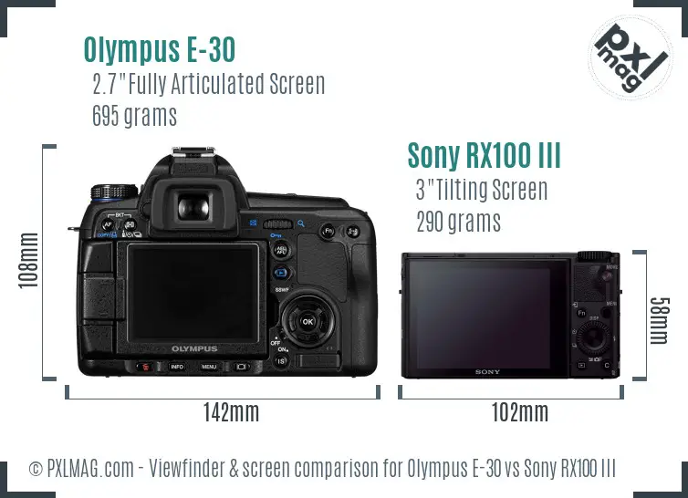 Olympus E-30 vs Sony RX100 III Screen and Viewfinder comparison