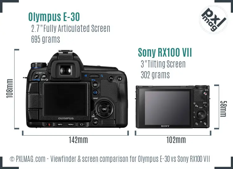 Olympus E-30 vs Sony RX100 VII Screen and Viewfinder comparison