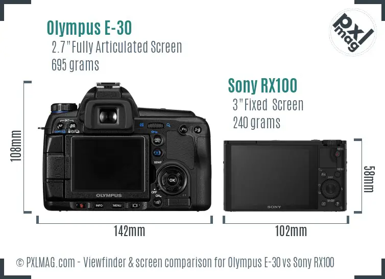 Olympus E-30 vs Sony RX100 Screen and Viewfinder comparison