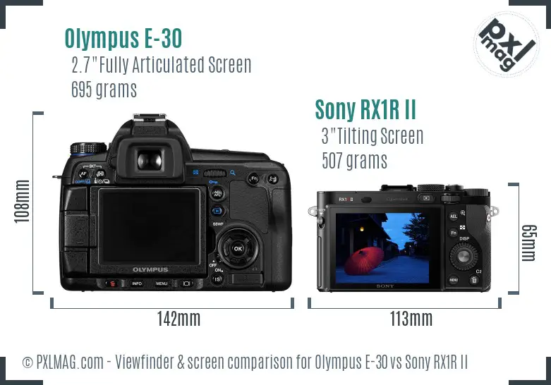 Olympus E-30 vs Sony RX1R II Screen and Viewfinder comparison