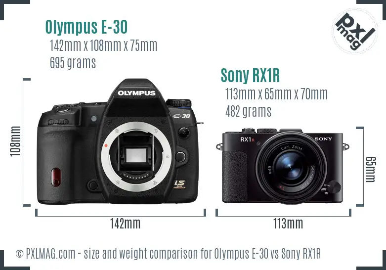 Olympus E-30 vs Sony RX1R size comparison