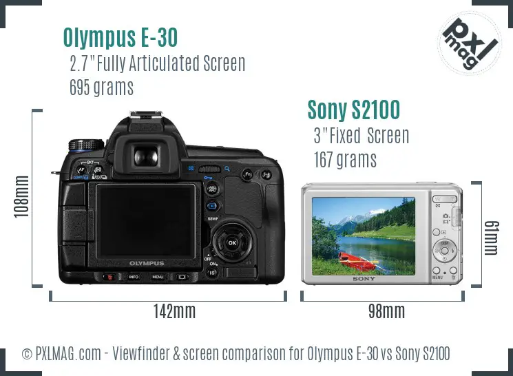 Olympus E-30 vs Sony S2100 Screen and Viewfinder comparison