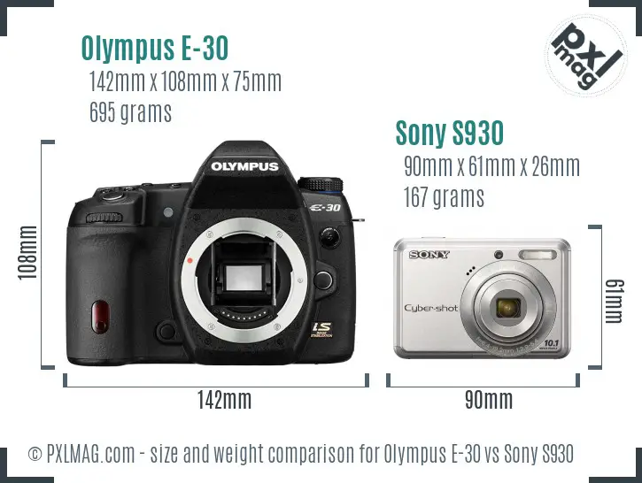 Olympus E-30 vs Sony S930 size comparison