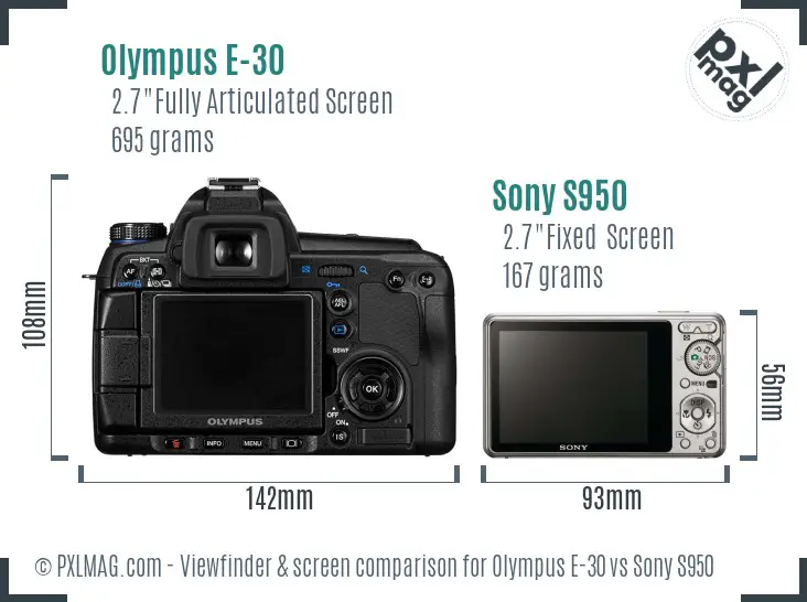 Olympus E-30 vs Sony S950 Screen and Viewfinder comparison