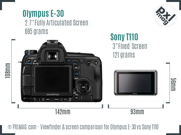 Olympus E-30 vs Sony T110 Screen and Viewfinder comparison