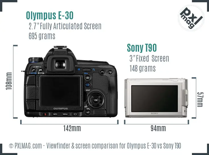 Olympus E-30 vs Sony T90 Screen and Viewfinder comparison