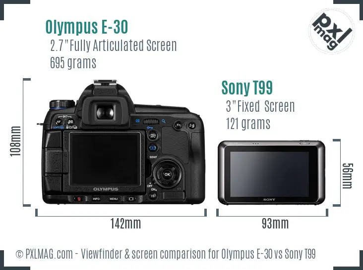 Olympus E-30 vs Sony T99 Screen and Viewfinder comparison