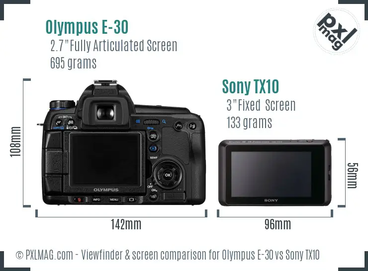 Olympus E-30 vs Sony TX10 Screen and Viewfinder comparison