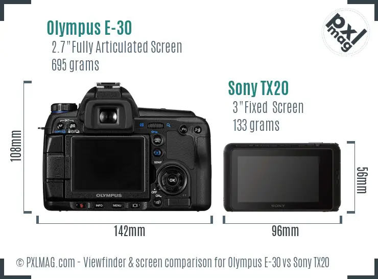 Olympus E-30 vs Sony TX20 Screen and Viewfinder comparison