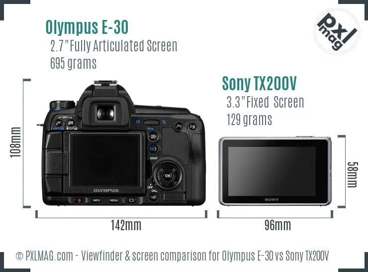 Olympus E-30 vs Sony TX200V Screen and Viewfinder comparison