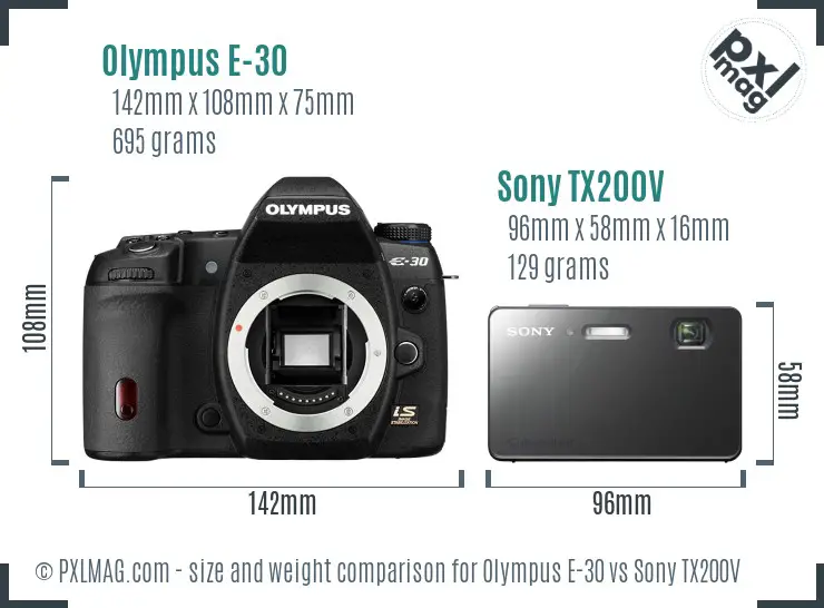 Olympus E-30 vs Sony TX200V size comparison Olympus E-30 vs Sony TX200V size comparison