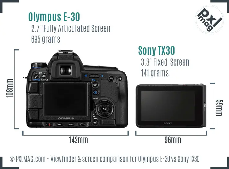 Olympus E-30 vs Sony TX30 Screen and Viewfinder comparison Olympus E-30 vs Sony TX30 Screen and Viewfinder comparison